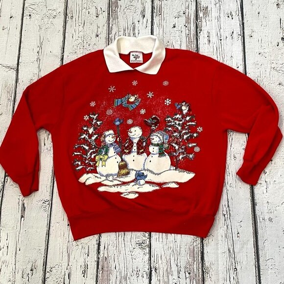Vintage Nutcracker Snowman Red Holiday Ugly Christmas 1980s Sweatshirt - Picture 1 of 4